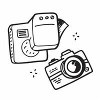 Clean Polaroid Camera and Instant Photo concept as A Polaroid camera with an instant photo and ample copy space representing instant photography and memories in Photo Stock Concept vector