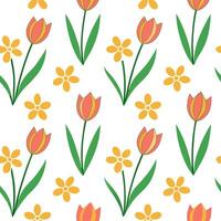 Clean Playful spring garden seamless pattern with tulips and buttercups for vibrant home gardens concept as Playful tulips and buttercups arranged in a seamless pattern to brighten up vi vector