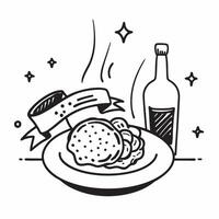 Clean Plate of spaghetti and a wine bottle symbolizing Italian dining with ample space for text concept as A plate of spaghetti and a wine bottle representing the essence of Italian din vector