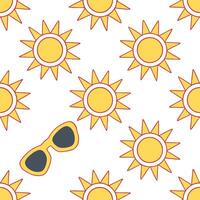 Clean Playful summer sun seamless tile pattern with sunglasses and sun rays for a fun and sunny home environment concept as Sunglasses and sun rays arranged in a playful seamless pattern vector