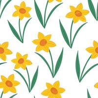 Clean Playful daffodil seamless tile pattern with vibrant yellow petals and fresh spring vibes concept as Daffodils in vibrant yellow create a cheerful fresh seamless tile pattern with a vector