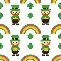 Clean Playful leprechauns and pots of gold seamless tile pattern with vibrant festive colors concept as Vibrant festive colors highlight playful leprechauns amidst pots of gold in seamle vector