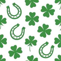 Clean Playful clovers and lucky horseshoes seamless tile pattern with cheerful green shades concept as Cheerful green shades highlight playful clovers and lucky horseshoes in seamless ti vector