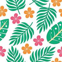 Clean Playful summer leaves seamless pattern with colorful tropical leaves and flowers for vibrant spaces concept as Colorful tropical leaves and flowers arranged seamlessly for a playfu Set 2 vector