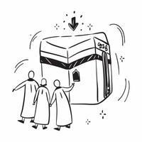Clean Pilgrims and Kaaba concept as Pilgrims walking around the Kaaba with ample copy space symbolizing the sacred journey and unity of Eid Al Adha in Photo Stock Concept vector