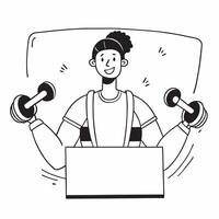 Clean Personal trainer with dumbbells and a nutrition guide indicating fitness and health with ample space for text concept as A personal trainer holding dumbbells and a nutrition guide vector