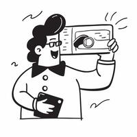 Clean Photographer with a camera and a photo frame representing capturing moments and memory with empty space concept as A photographer holding a camera and a photo frame indicating cap vector
