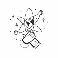 Clean Person and a satellite symbolizing space technology in double exposure with copy space concept as A person intertwined with a satellite representing advancements in space technolo vector