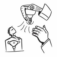 Clean Person and a robotic arm symbolizing automation and innovation in double exposure with copy space concept as A person fused with a robotic arm representing the intersection of hum vector