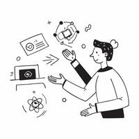 Clean Person and a hologram symbolizing digital innovation and futuristic technology in double exposure with copy space concept as A person fused with a hologram representing the advanc vector