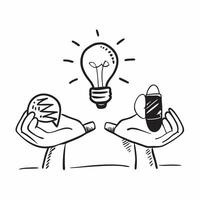 Clean Person and a light bulb symbolizing energy conservation and innovation in double exposure with copy space concept as A person blended with a light bulb representing energy conserv vector