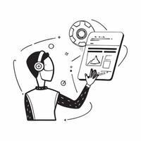 Clean Person and a futuristic interface symbolizing next gen technology in double exposure with copy space concept as A person fused with a futuristic interface representing next gen te vector