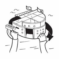 Clean Person and a blueprint of a stadium symbolizing architectural planning in double exposure with copy space concept as A person intertwined with a blueprint of a stadium representin vector