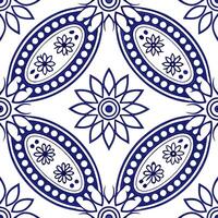 Clean Persian paisleys and geometric patterns seamless tile pattern with rich blue hues concept as Rich blue hues highlight Persian paisleys intertwined with geometric patterns in seamle vector