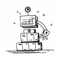 Clean Palletizing robot and an inventory chart symbolizing efficient palletizing in double exposure with copy space concept as A palletizing robot blended with an inventory chart repres vector