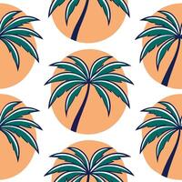Clean Palm trees against a setting sun seamless tile pattern with vibrant tropical hues concept as Palm trees silhouette against a setting sun with vibrant tropical hues creates a seamle vector