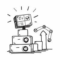 Clean Palletizing robot and an efficiency graph symbolizing robotic palletizing in double exposure with copy space concept as A palletizing robot blended with an efficiency graph repres vector