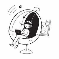 Clean Office worker with a nap pod and a relaxation playlist symbolizing rest and recovery with ample space for text concept as An office worker using a nap pod and listening to a relax vector