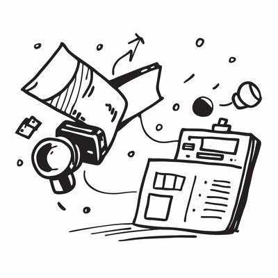 Clean News system and news camera icon with copy space for website banners concept as A sleek news system and news camera icon with generous copy space suitable for creating eye catching