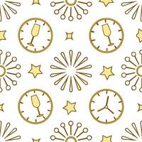 Clean New Year celebration seamless tile pattern with fireworks champagne glasses and festive countdown vibes concept as Fireworks champagne glasses clocks and glittering gold create a s vector
