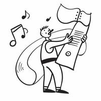 Clean Musician with a guitar and sheet music representing creativity and musical theory with room for text concept as A musician holding a guitar and sheet music symbolizing creativity vector