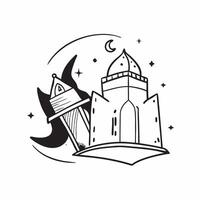Clean Mosque and Crescent Moon concept as Mosque with a crescent moon and ample copy space symbolizing the spiritual and architectural aspects of Eid Al Adha in Photo Stock Concept vector