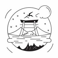 Clean Mount Fuji and Torii Gate concept as Mount Fuji with a Torii gate and ample copy space symbolizing the natural and cultural symbols of Japan in Photo Stock Concept vector