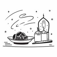 Clean Mosque and Dates concept as Mosque with dates and ample copy space symbolizing the place of worship and festive foods of Eid Al Adha in Photo Stock Concept vector