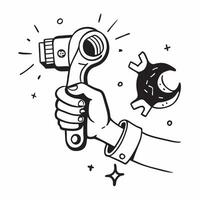 Clean Mechanic with a wrench and an engine part indicating repair and mechanics with room for text concept as A mechanic holding a wrench and an engine part symbolizing repair and mecha vector