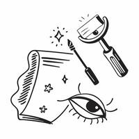 Clean Mascara and lash curler icon with copy space for infographics concept as An infographic ready mascara and lash curler icon with ample copy space designed to convey eyelash care mak vector