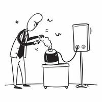 Clean Manager with a desk fan and a personal air purifier symbolizing air quality with ample space for text concept as A manager using a desk fan and a personal air purifier representin vector
