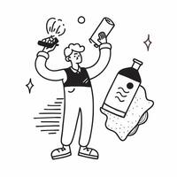 Clean Man with a water bottle and a soda can symbolizing hydration dos and donts with ample space for text concept as A man holding a water bottle and a soda can representing dos and do vector