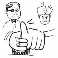 Clean Man with a thumbs up and a thumbs down icon symbolizing dos and donts with ample space for text concept as A man holding thumbs up and thumbs down icons representing approval and vector