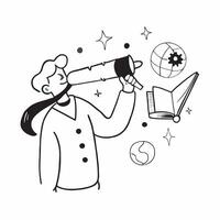 Clean Man with a telescope and a star map representing dreams of space exploration with space for writing concept as A man holding a telescope and a star map symbolizing dreams of space vector