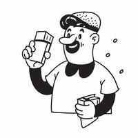 Clean Man with a milk carton and a glass of milk representing milk advertisement with ample space for text concept as A man holding a milk carton and a glass of milk symbolizing a whole vector