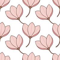 Clean Lush magnolia flower seamless tile pattern with soft pink hues and gentle delicate petals concept as Delicate magnolia flowers with soft pink hues create a seamless spring pattern vector