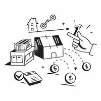 Clean Logistics warehouse and a financial review symbolizing supply chain review in double exposure with copy space concept as A logistics warehouse blended with a financial review repr vector
