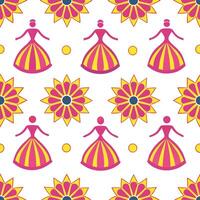 Clean Local festivals and traditional dances seamless tile pattern with vibrant colors and dynamic shapes concept as Vibrant colors and dynamic shapes highlight local festivals and tradi vector