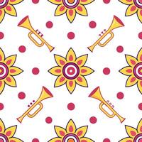 Clean Local festivals and traditional instruments seamless tile pattern with vibrant colors and dynamic shapes concept as Vibrant colors and dynamic shapes highlight local festivals and vector
