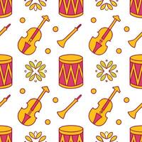 Clean Local festivals and traditional music instruments seamless tile pattern with vibrant colors and dynamic shapes concept as Vibrant colors and dynamic shapes highlight local festival vector