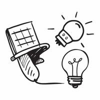 Clean LED light and a solar panel symbolizing energy efficient lighting with ample space for text concept as An LED light and a solar panel representing energy efficient lighting soluti vector