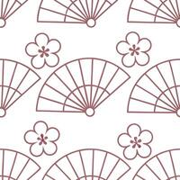 Clean Japanese sakura blossoms and traditional fans seamless tile pattern with soft pink and white tones concept as Soft pink and white tones highlight Japanese sakura blossoms intertwin vector
