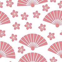 Clean Japanese cherry blossoms and traditional fans seamless tile pattern with soft pink and white tones concept as Soft pink and white tones highlight Japanese cherry blossoms intertwin vector