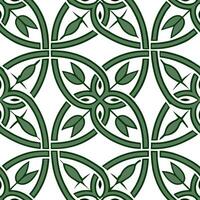 Clean Intricate Celtic knots and interwoven vines seamless tile pattern with rich green tones concept as Rich green tones highlight intricate Celtic knots intertwined with vines in seaml vector