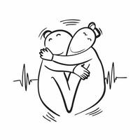 Clean Hugging Silhouettes and Heartbeat concept as Hugging silhouettes with a heartbeat symbol and ample copy space symbolizing life and emotional connection in a hug in Photo Stock Con vector