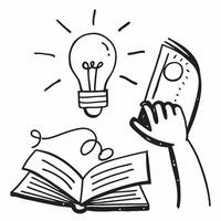 Clean Human with a light bulb and book representing ideas and knowledge with ample white copy space concept as A person holding a glowing light bulb and an open book symbolizing the gen vector