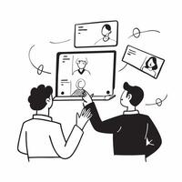 Clean HR team collaborating on employee engagement strategies concept as A illustration of an HR team collaborating on employee engagement strategies using charts and digital tool vector