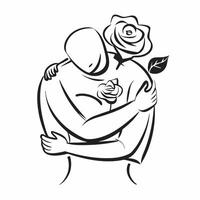 Clean Hugging Silhouettes and Rose concept as Hugging silhouettes with a rose symbol and ample copy space symbolizing romance and beauty in a hug in Photo Stock Concept vector
