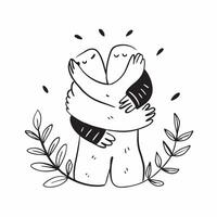 Clean Hugging Figures and Leaves concept as Hugging figures with leaves and ample copy space symbolizing growth and nature in a hug in Photo Stock Concept vector