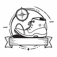 Clean Hiking boots and compass icon with blank area for personalized messages concept as A customizable hiking boots and compass icon featuring a blank area for adding personalized messa vector